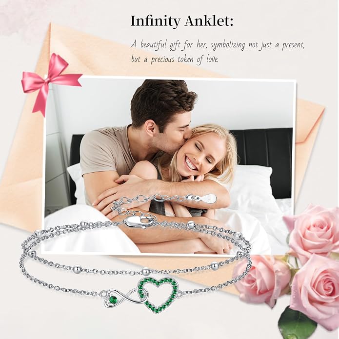 Anklet for Women 925 Sterling Silver Double Infinity Ankle Bracelet Waterproof Summer Jewelry Anniversary Birthday Gifts for Her