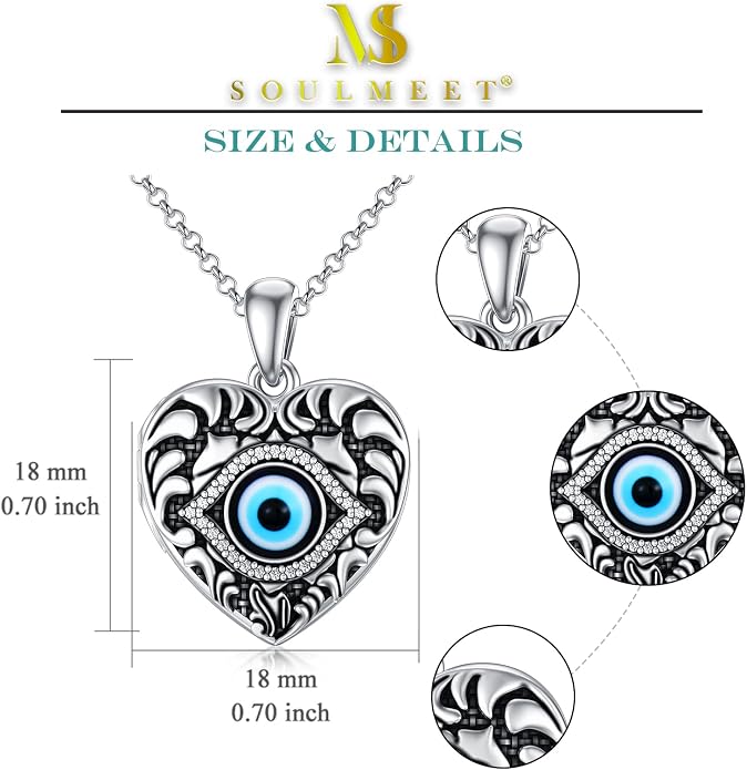 SOULMEET Personalized Silver Locket Necklace That Holds Pictures Photo Keep Someone Near to You, Memorial Custom Lockets Necklaces Letters Engraving for His Her