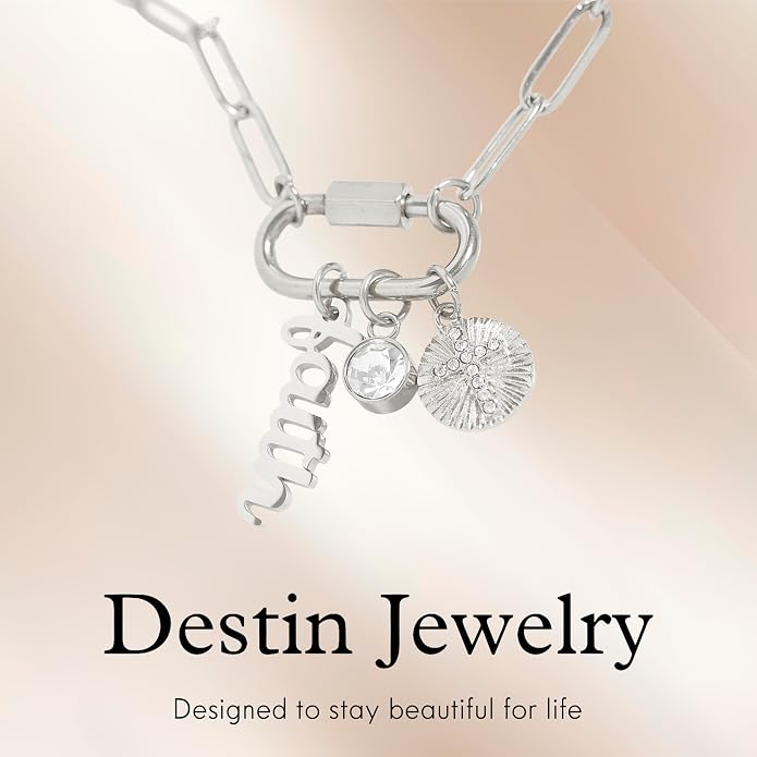 Destin Jewelry 18K Gold PVD Faith Charm Necklace for Women, Chunky Paperclip Chain with Carabiner Charm Keeper and Message, Stainless Steel Necklace 18"+2"