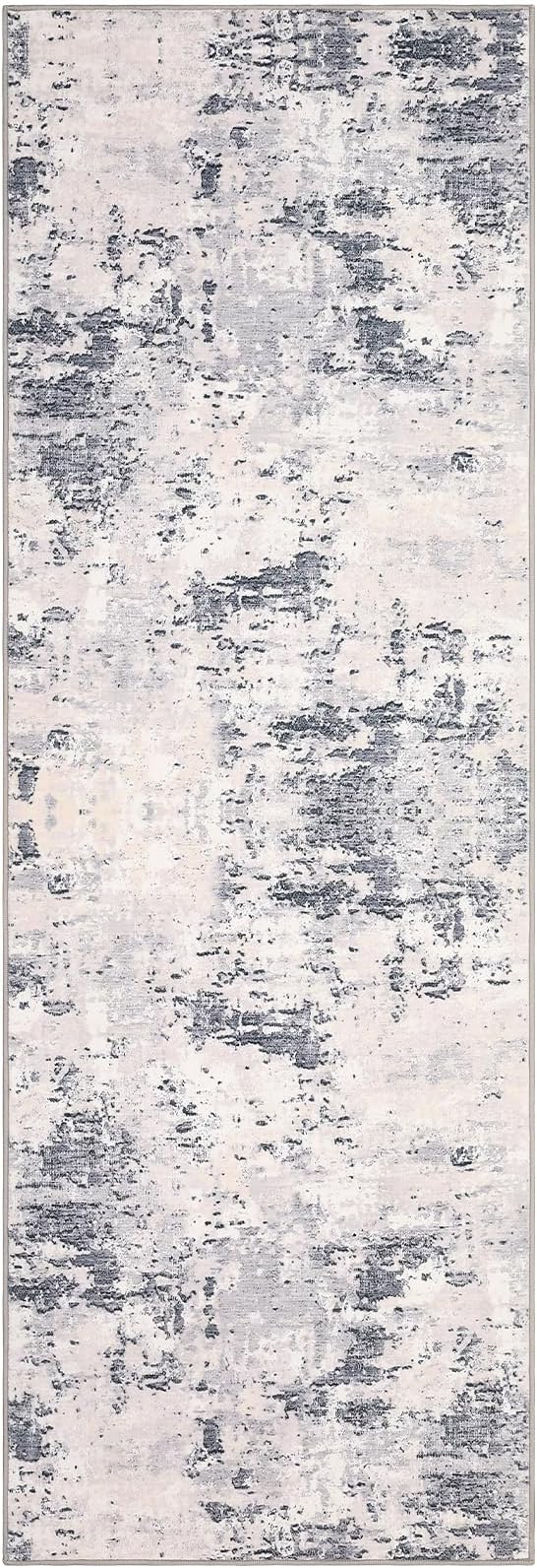 ROYHOME Modern Abstract 2x6 Runner Rug Washable Non Slip Stain Resistant Rug for Hallway Kitchen Bedroom Non Shedding Low Pile Indoor Floor Cover,Grey Taupe