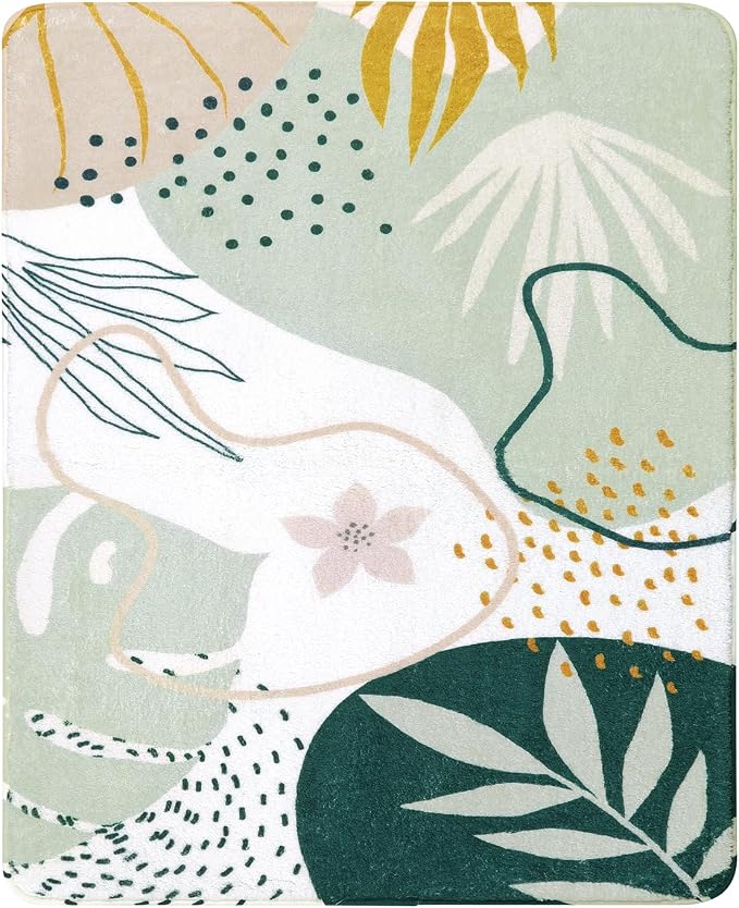 Lahome Green Machine Washable Large Rug - 8 x 10 Area Rugs for Living Room Non-Slip Lightweight Throw Boho Rugs, Soft Botanical Print Indoor Floor Carpet for Bedroom Office Dining Room Classroom