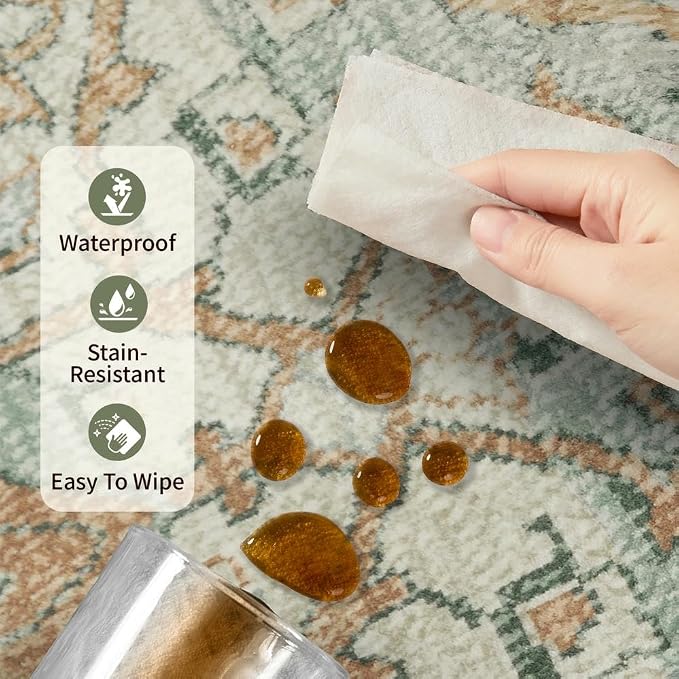 Rugxara 2x3 Entryway Rug Door Mat, Washable Samll Rug, Non Slip, Green | Rug for Entry Entrance Bathroom Kitchen, Stain Resistant, Soft Throw Accent Rug, Low Pile Front Door Mat, Vintage Boho Carpet