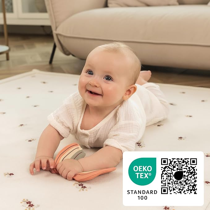 Hakuna Matte CloudSoft Baby Play Mat for Floor 60" x 80" Flowers | Coral Velvet high-density foam Rug for Crawling & Cozy Play – Non-Slip, Water-Resistant, Easy-Care Tummy Time Mat