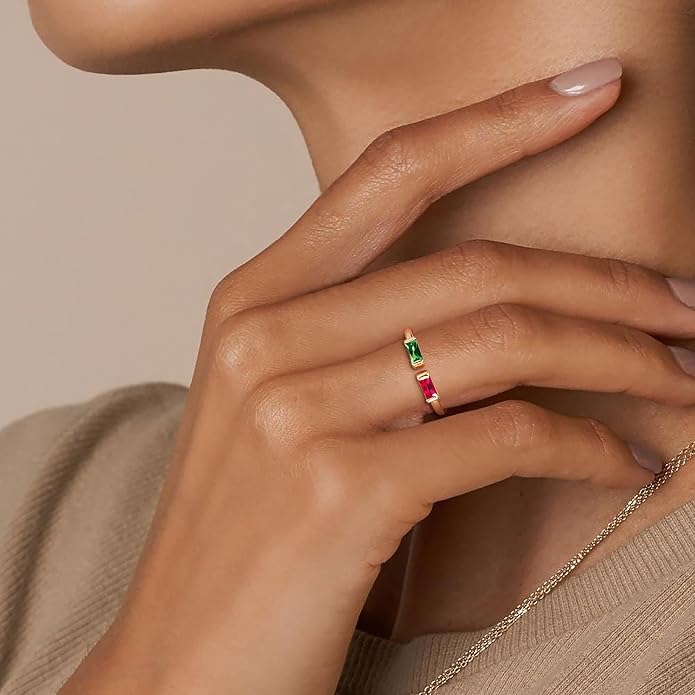 WFYOU Gold Birthstone Rings for Women - Non Tarnish Dainty 14K Gold Plated Stackable CZ Rings for Her & Couples - Personalized Jewelry Gift for Birthday