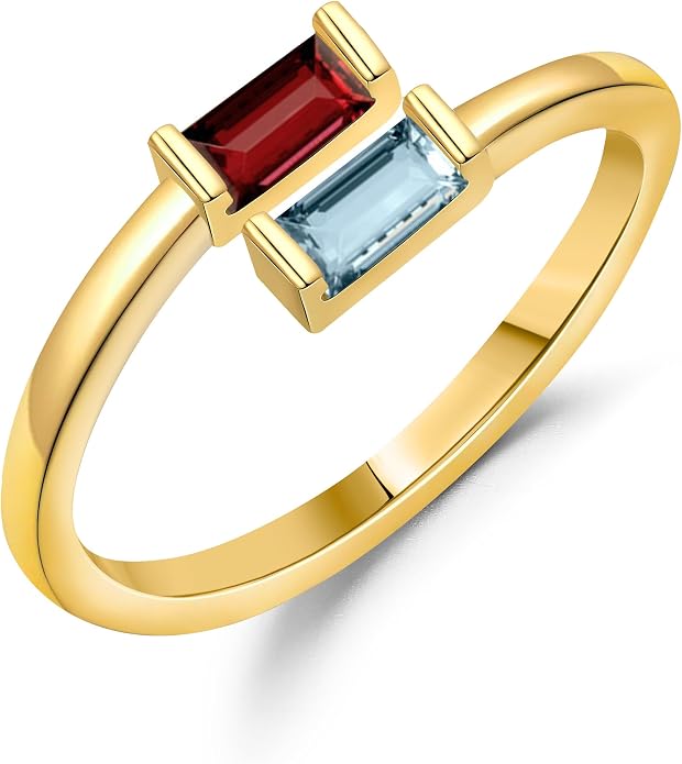 JSJOY Birthstone Rings for Women Dainty Emerald Blue Ring Birthday Gifts for Mom Her Gemstones CZ Ring for Teens Gold Rings That Don't Tarnish Adjustable Ring Jewelry Gifts