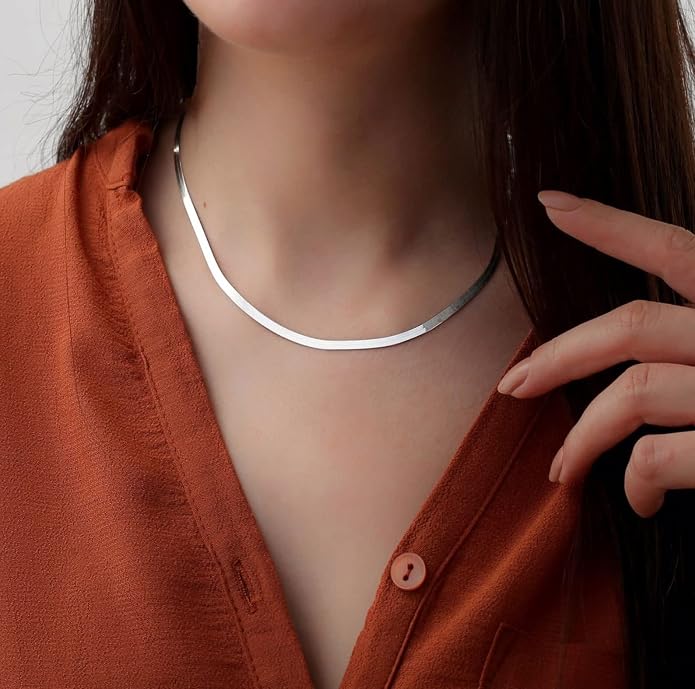 DEARMAY 14K Gold Plated Herringbone Necklaces for Women, Dainty Gold Snake Choker Chain Non Tarnish Trendy Simple Thin & Chunky Options Neckalce 1.5/3/5/6/8mm Chain Jewelry for Gifts