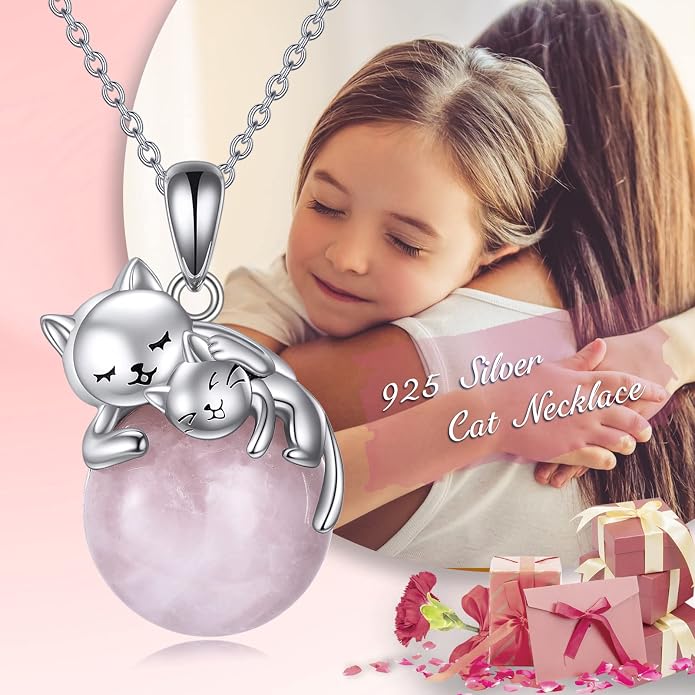 Cat Necklace Sterling Silver Cat Zircon Pendant Gothic Jewelry for Women Animal Lovers Gifts