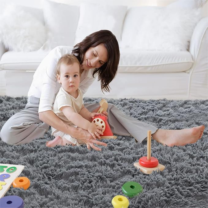 Grey Area Rug for Living Room 6x9 - Soft Shag Non-Skid Carpet | Cloud-Soft Comfort: Microfiber Memory Foam - Bare Feet Love The Sink-In Softness Your Whole Family Enjoys Every Day