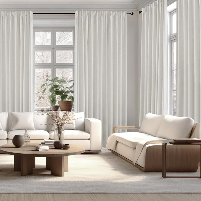 IVAPUPU Natural Pinch Pleated Full Blackout Curtains Linen Blend Room Darkening Window Curtains 1 Panel for Living Room Bedroom Thermal Insulated Curtain Drapes with 12 Pcs Hooks 60''Wx108''L