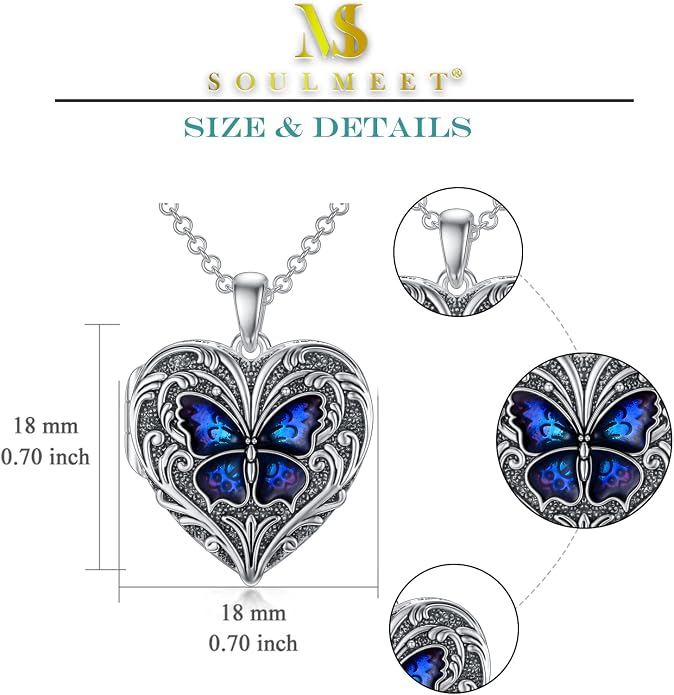 SOULMEET Personalized Silver Locket Necklace That Holds Pictures Photo Keep Someone Near to You, Memorial Custom Lockets Necklaces Letters Engraving for His Her