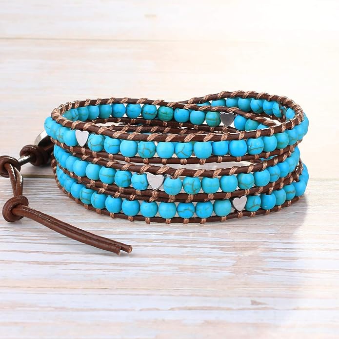 KELITCH New Star Turquoise Bracelets Love Silver Beads 3 Wrap Bracelet Women Shell Pearl Bracelets