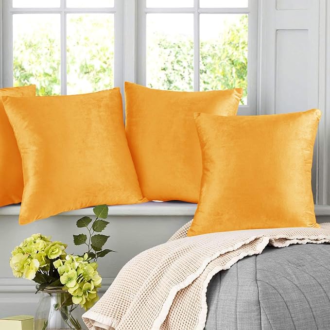 Nestl Throw Pillow Covers, Cozy Velvet Decorative Pillow Cases 24 x 24 Inches, Soft Solid Couch Pillow Covers for Sofa, Bed and Car, Set of 2 - Orange