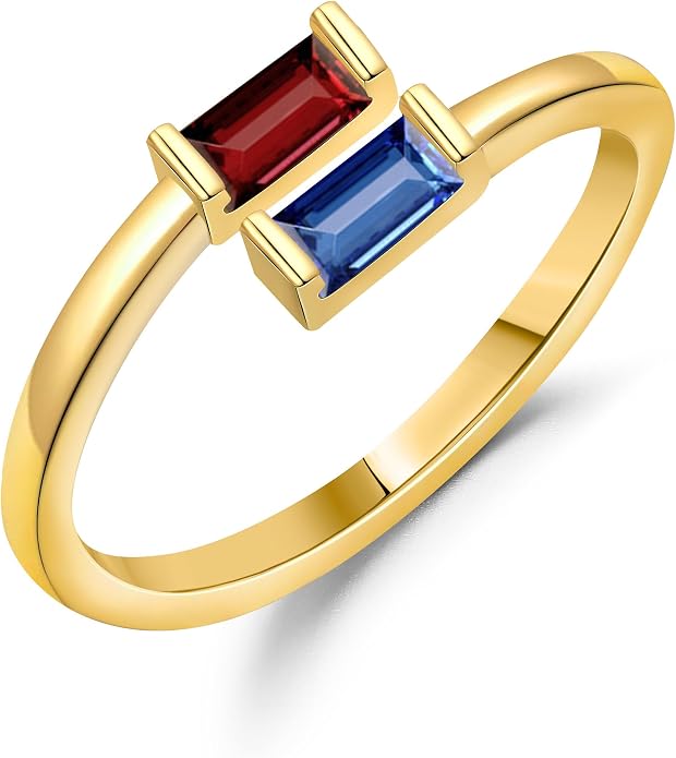 JSJOY Birthstone Rings for Women Dainty Emerald Blue Ring Birthday Gifts for Mom Her Gemstones CZ Ring for Teens Gold Rings That Don't Tarnish Adjustable Ring Jewelry Gifts