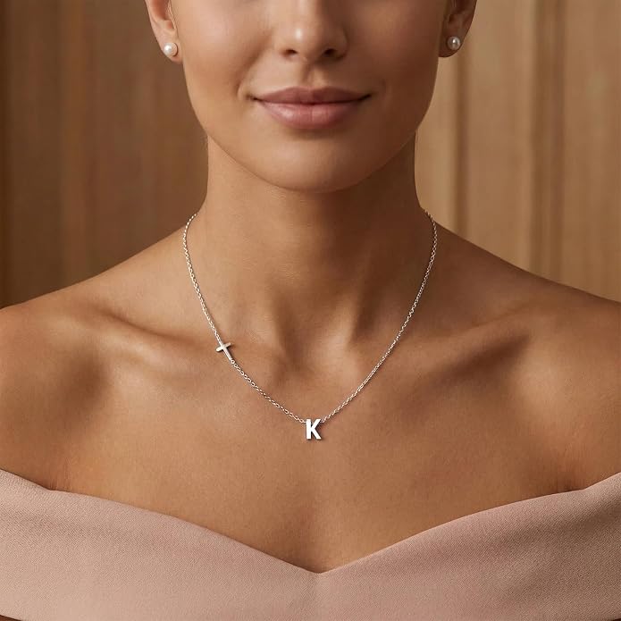 Cross Necklace for Women with Initial, 18K Gold Plated Initial A-Z Pendant| Dainty Cute Cross Necklaces | Trendy Tiny Gold Letter Necklaces Jewelry Gifts for Women