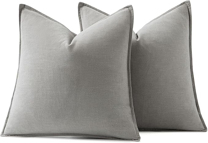MIULEE Decorative Linen Euro Sham Pillow Covers 24x24 Light Gray | Boho Farmhouse Neutral Couch Throw Pillows for Bed, Pack of 2 Accent Modern Pillowcases, Sofa Livingroom Home Decor