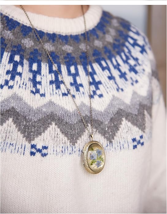 Vintage Photo Locket Necklace Handmade Pressed Flower Locket Necklace for Women