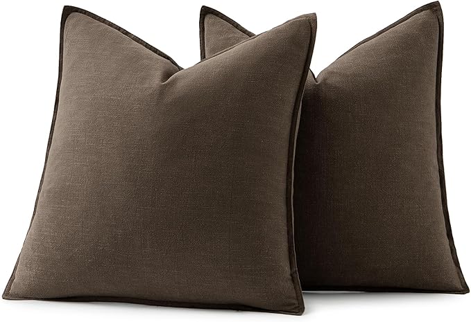 MIULEE Decorative Linen Euro Sham Pillow Covers 22x22 Inch Dark Coffee Chocolate