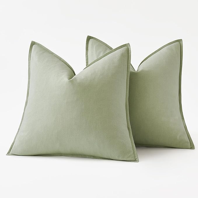 MIULEE Decorative Linen Euro Sham Pillow Covers 24x24 Light Green | Boho Farmhouse Neutral Couch Throw Pillows for Bed, Pack of 2 Accent Modern Pillowcases, Sofa Livingroom Home Decor