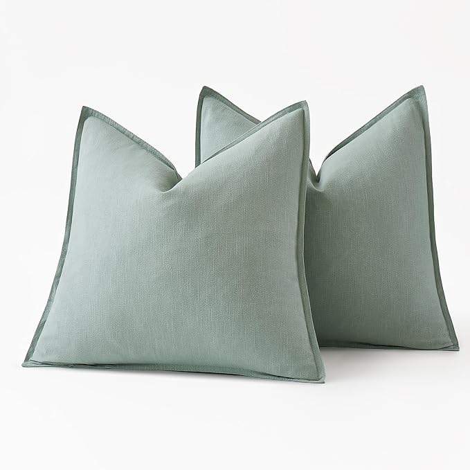 MIULEE Decorative Linen Euro Sham Pillow Covers 24x24 Aqua Green | Boho Farmhouse Neutral Couch Throw Pillows for Bed, Pack of 2 Accent Modern Pillowcases, Sofa Livingroom Home Decor