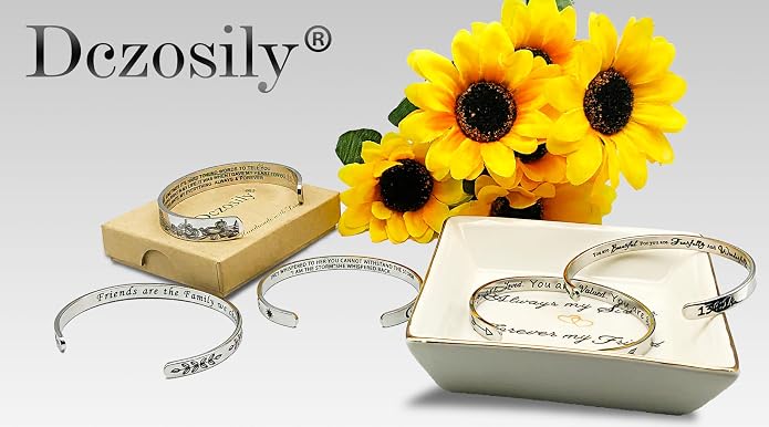 Dczosily Inspirational Bracelets for Women Stainless Steel Cuff Bracelet Engraved Jewelry Motivational Bangles Personalized Gifts for Best Friend/Mom