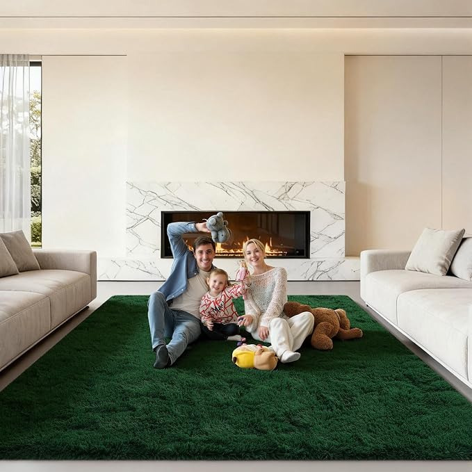 Area Rugs 9x12 Living Room, Large Fluffy Dark Green Rugs for Bedroom, Fuzzy Shag Soft Non-Slip Carpet for Kids Girls and Boys Nursery Dorm Indoor Room Home Decor (9ft X 12ft, Dark Green)