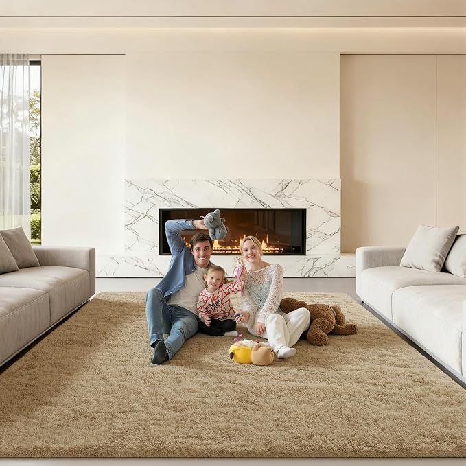 Area Rugs 9x12 Living Room, Large Fluffy Rugs for Bedroom, Fuzzy Shag Soft Non-Slip Carpet for Kids Girls and Boys Nursery Dorm Indoor Room Home Decor (9ft X 12ft, Light Tan)