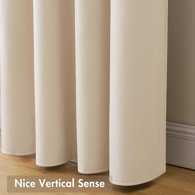 MIULEE Beige Blackout Velvet Curtains Drapes 84 Inch Long 52"x84" Bedroom | Luxurious Bedroom Living Room Decor, Room Darkening, Thermal Insulated, Rod Pocket Design, Super Soft Fabric