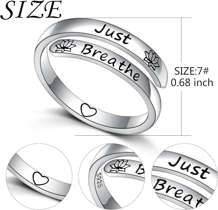 Ladytree Adjustable Inspirational Rings 925 Sterling Silver Stacking Wrap Spiral Twist Statement Band Encouragement Birthday Gift for Women Men