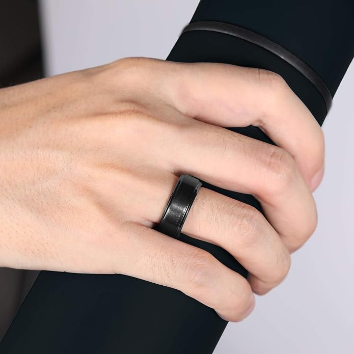 TRUMIUM 4mm 6mm 8mm Tungsten Rings for Men Women Silver Blue Rose Gold Plated Black Tungsten Wedding Band Matte Brushed Finish Comfort Fit Size 4-15