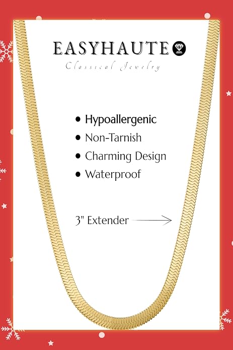 EASYHAUTE 14K Gold/Silver Plated Snake Chain Herringbone Necklace Hypoallergenic Dainty Choker Waterproof Jewelry Gift for Women Girl 3/4/5MM(W) 14"/16"/18"/20"(L)