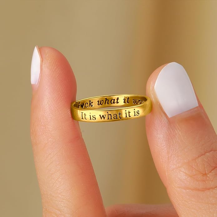 925 Sterling Silver Fuck Rings Fuck What It Was It Is What It Is Ring Self Worth Inspirational Motivation Ring for Women Men Friendship Ring Self Love Faith Hope Rings Jewelry Encourage Gift