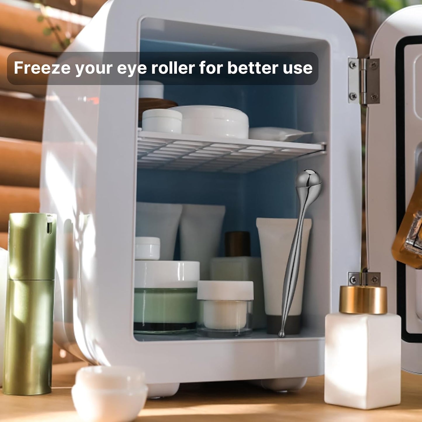 Eye Roller, Facial Ice Roller Massager - Reduces Puffiness, Dark Circles, Cooling Therapy for Tired Eyes (With Applicator)