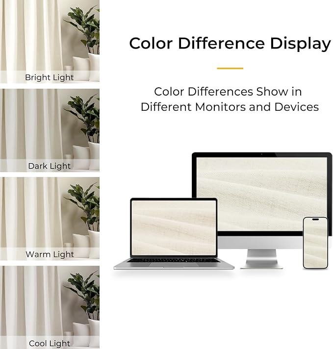 INOVADAY 100% Blackout Curtains for Bedroom, Light Cream Black Out Curtains 96 Inch Long, Clip Rings Linen Blackout Drapes, Thermal Insulated Room Darkening for Living Room, 2 Panels - W50xL96