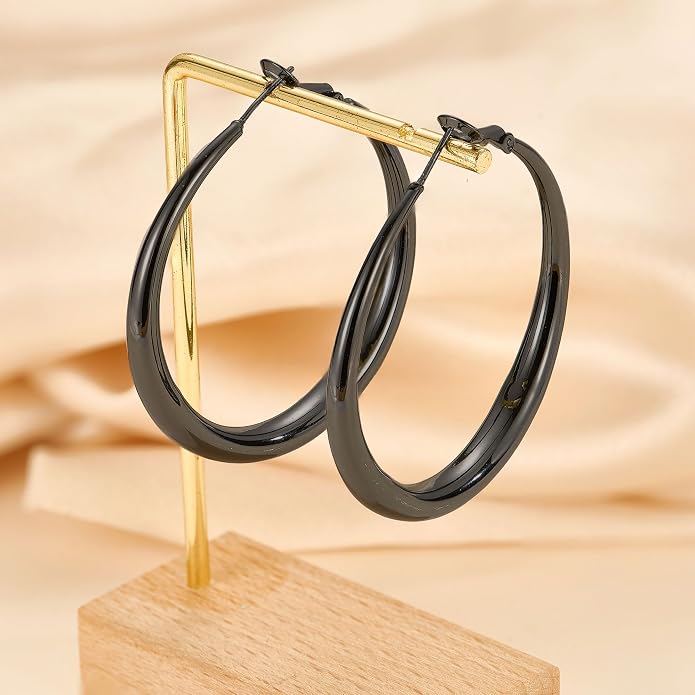 EXGOX Sterling Silver Hoop Earrings - Hypoallergenic, Lightweight, Chunky, 14K Real Gold Plated, Big Large Hoops for Women