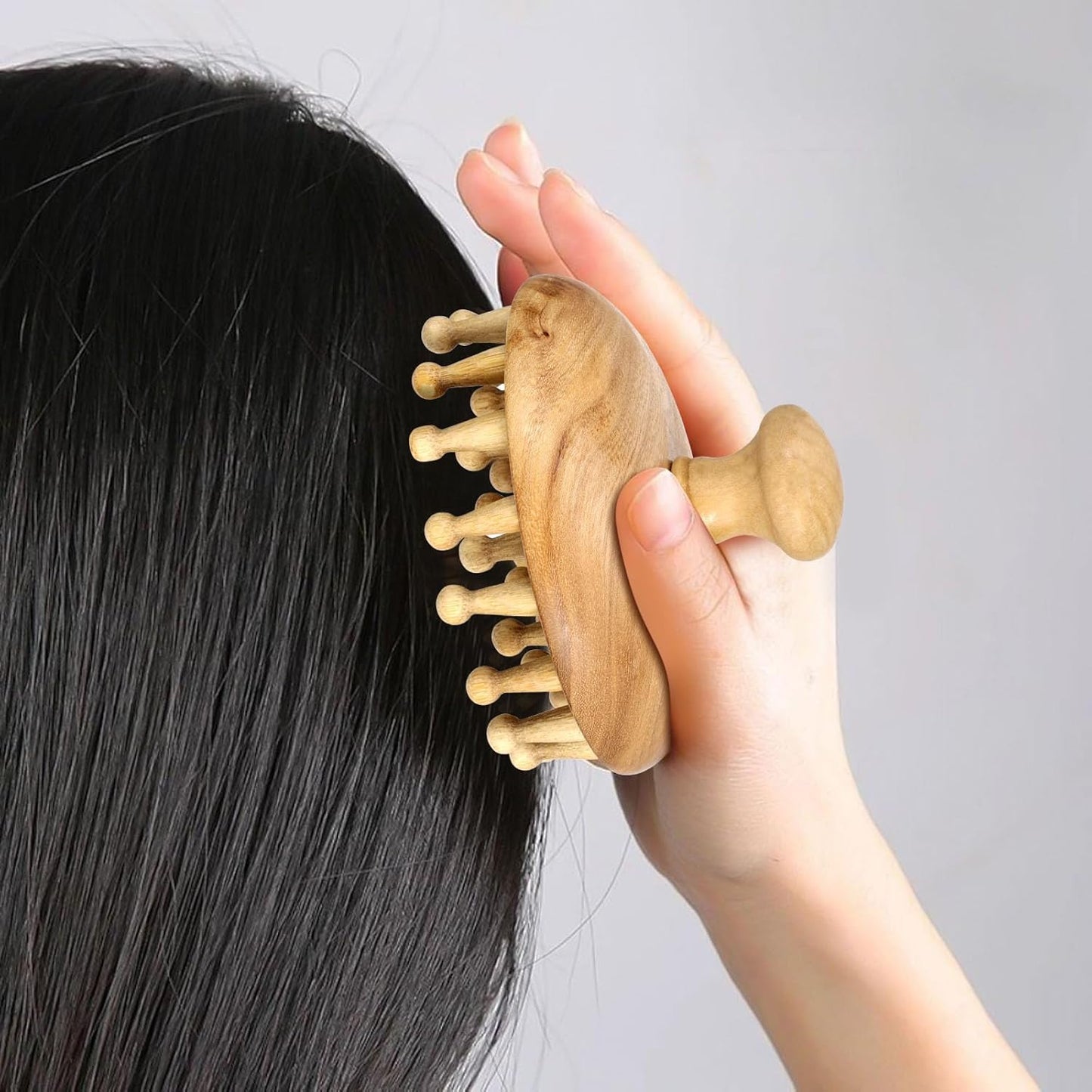 NOLITOY Wooden Scalp Massager, Head Acupoint Massage Anti-Static Round Wide Tooth Brush Guasha Tool Shampoo Scrubber Brush for Dandruff Removal