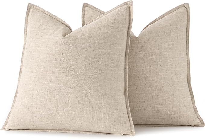 MIULEE Decorative Linen Pillow Covers 18x18 Inch Natural Beige | Boho Farmhouse Neutral Couch Throw Pillows for Bed, Pack of 2 Accent Modern Pillowcases, Sofa Livingroom Home Decor