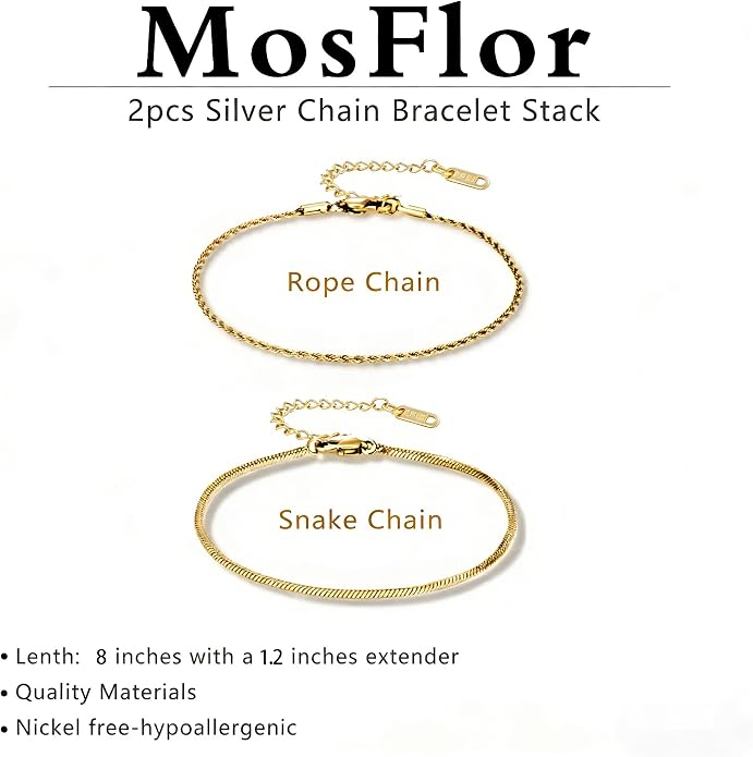 Gold Bracelets for Men Trendy - Dainty Gold Plated Stainless Steel Snake Link Bracelet Stack Rope Figaro Herringbone Chain Bracelets Set Adjustable Cuban Link Bracelet for Men Birthday Gifts for Man