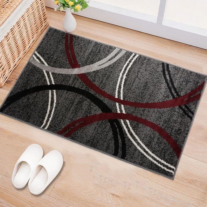 Rugshop Wavy Circles Modern Non-Shedding Accent Area Rug Red 2' x 3'