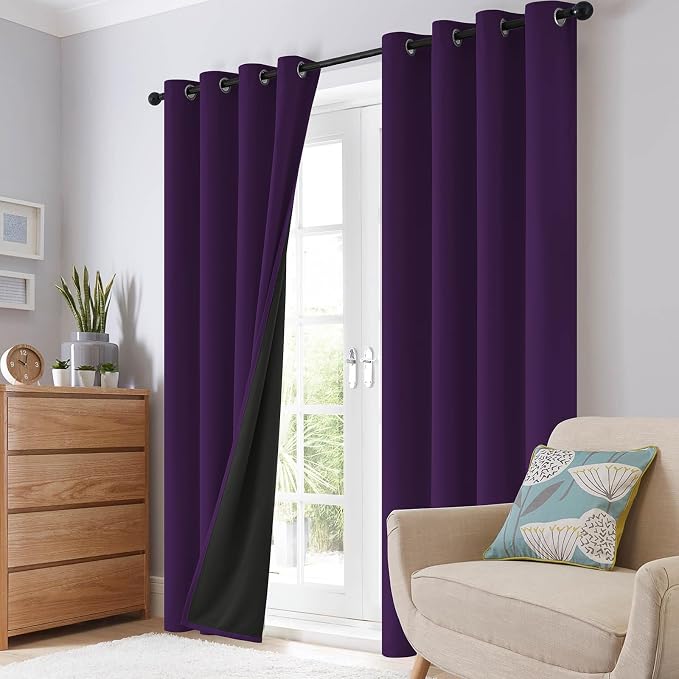 SimpleHome Purple 100% Blackout Curtains Room Darkening Living Room 63 Inch | Curtains for Bedroom,Thermal Insulated Grommet Window Drapes,Curtains for Living Room with Black Back,52 x 63 Inch,2 Panels