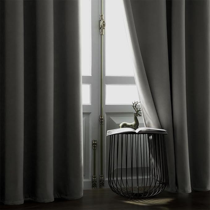 Joydeco Blackout Velvet Curtains Vanilla Grey 108 Inch Rod Pocket | Luxury Thermal Insulated Velvet Curtains for Bedroom Living Room, Soundproof Blackout Window Drapes