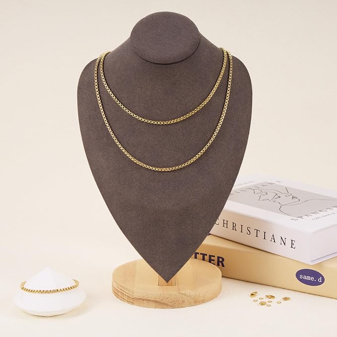 GTVOODX 16.4 Feet 18k Gold Filled Chain Roll Stainless Steel Box Chain Necklace Bulk for DIY Crafts Jewelry Making Supplies with Lobster Clasps and Jump Rings