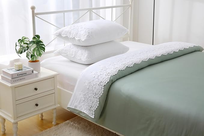 White Lace Pillow Shams with Embroidered 3D Flowers Retro Noble Luxury Elegant Look 100% Cotton Queen Size 2-Pack