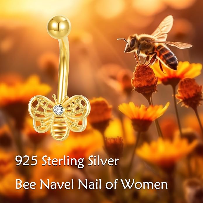 Bee Belly Button Ring 925 Sterling Silver 18K Gold Plated Belly Button Ring Bee Piercing Jewelry Gifts for Women