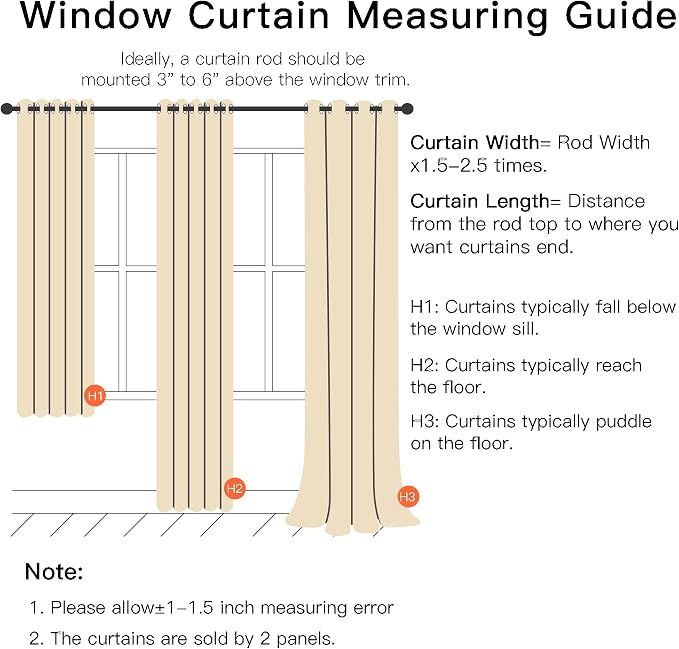 XiDi Biege Blackout Curtains 90 Inches Long for Bedroom Living Room 2 Panels Double Layer Curtains with Sheer Overlay Star Cut Out Wall Home Kid Girl Decor Thermal Grommet Window Drapes W34 X L90