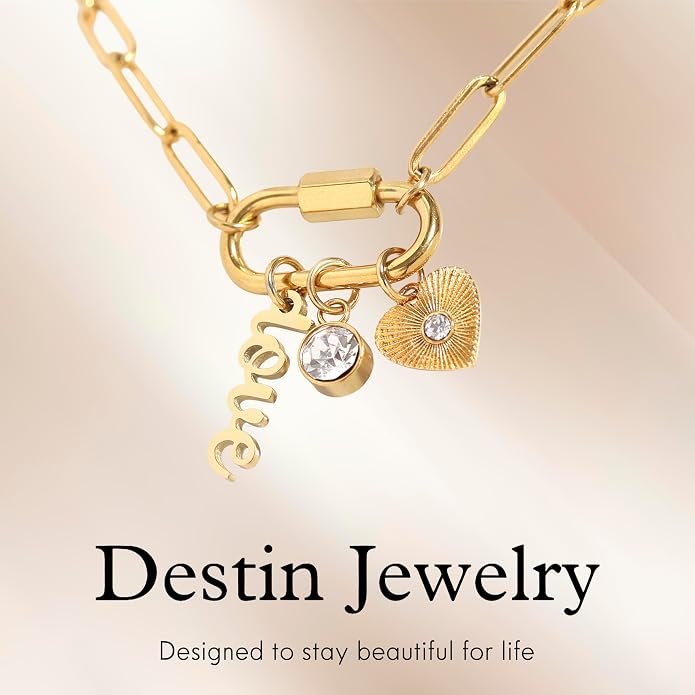 Destin Jewelry 18K Gold PVD Faith Charm Necklace for Women, Chunky Paperclip Chain with Carabiner Charm Keeper and Message, Stainless Steel Necklace 18"+2"