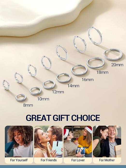 PROSTEEL Hoop Earrings for Women, Huggie Hoop with 925 Sterling Silver Post, 8/10/12/14/16/18/20mm Small Huggie Hoops, 14K Gold Plated/Silver/Black/Rose Gold Hypoallergenic Earrings Jewelry