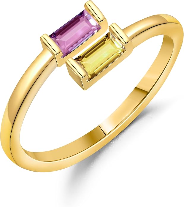 JSJOY Birthstone Rings for Women Dainty Emerald Blue Ring Birthday Gifts for Mom Her Gemstones CZ Ring for Teens Gold Rings That Don't Tarnish Adjustable Ring Jewelry Gifts