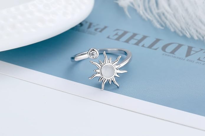 COLORFUL BLING Fidget Sunflower Evil Eye Daisy Spinner Stackable Rings Bee Butterfly Adjustable Open Rotatable CZ Cubic Zirconia Anti Stress for Women Wedding Jewelry