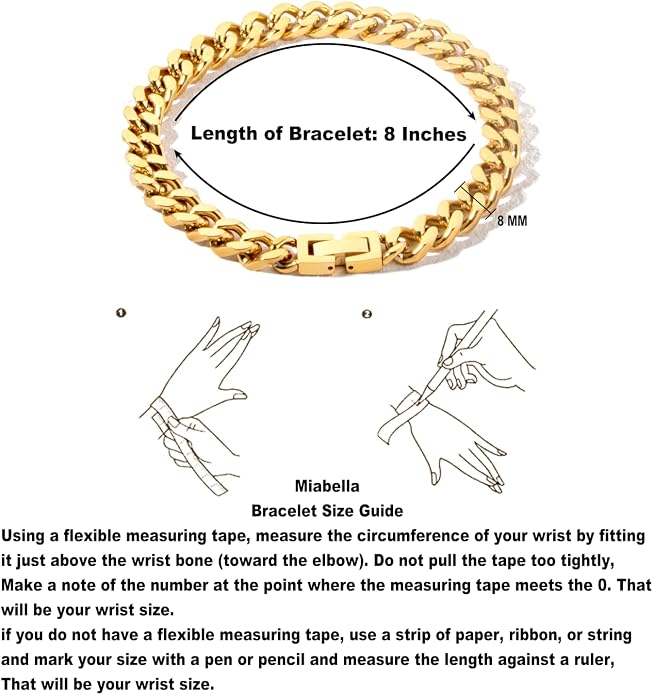 Stainless Steel 8mm Cuban Link Bracelet for Men/Women/Boy,Silver/18K Gold Plated 7/8/9 inch Fashion HIP HOP Jewelry Bracelet for Gifts