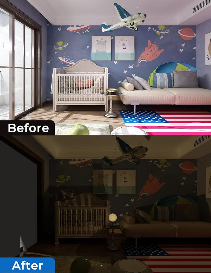 Sumobaby Blackout Curtains 75"x60" Portable No Drill Black Out Window Cover | 100% Blackout Shades with Heat-Resistant Hook&Loop Tape,Blackout Blinds for Windows DIY Cut Fit for Bedroom,Nursery(White)
